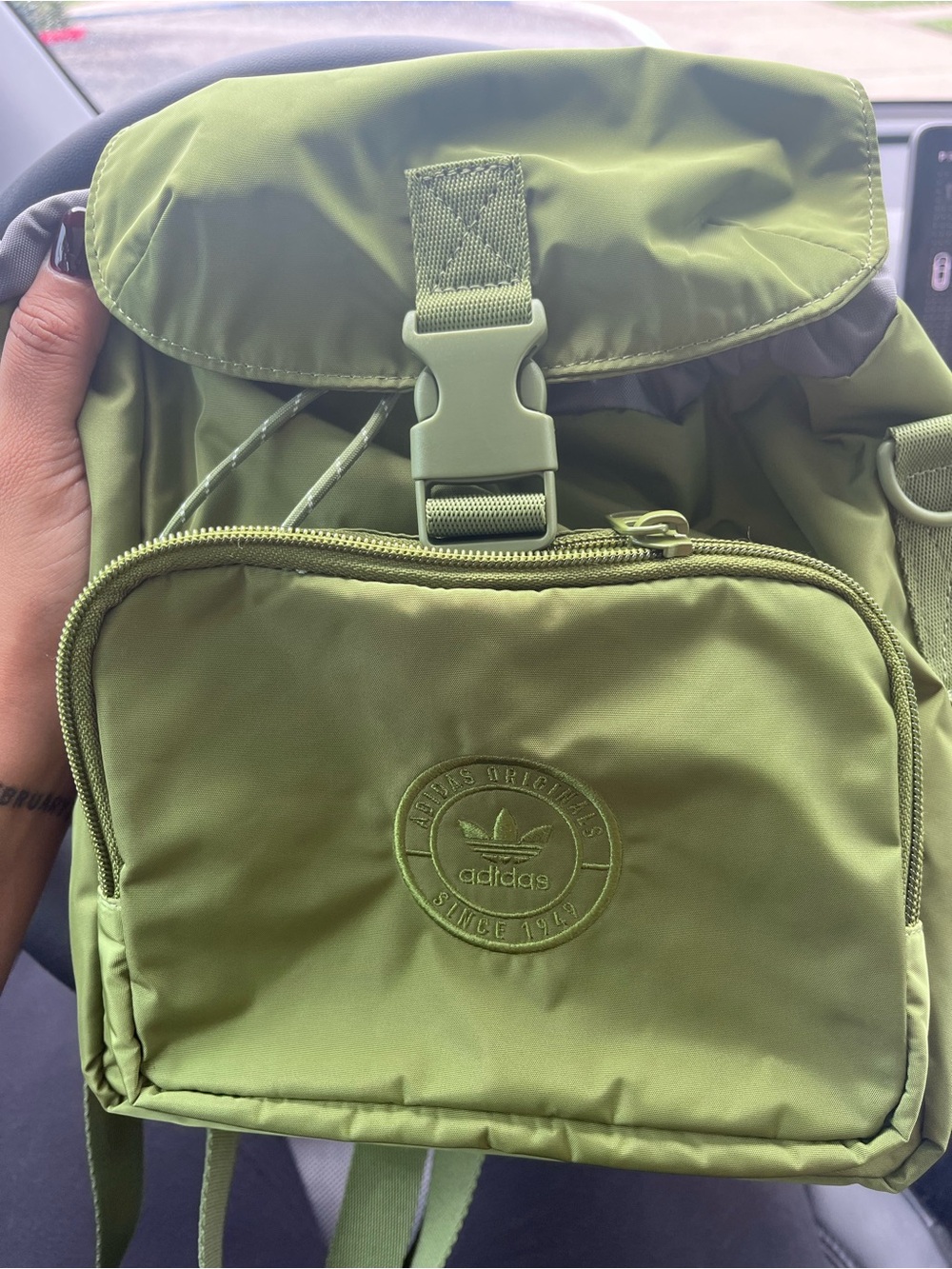 adidas micro three stripes Green tech Mini Backpack Front Zip Pocket new - Picture 3 of 4